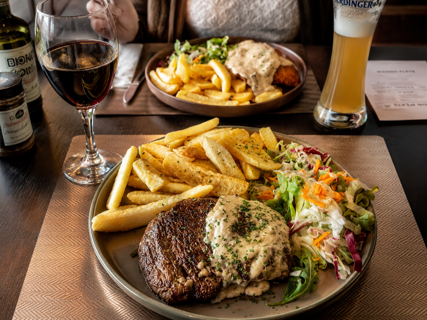 Grilled pork steak with steak fries